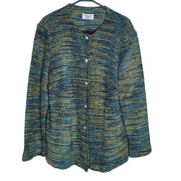Alfred Dunner Jacket Coat Button Front Shoulder Pad Green Women Plus 18W - Picture 11 of 11